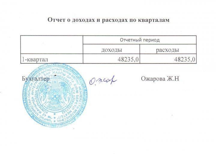 Отчет о доходах и расходах по кварталам