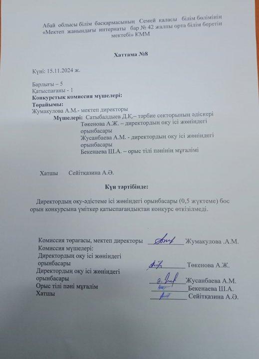 Директордың оқу-әдістеме жөніндегі орынбасары бос орын қорытындысы